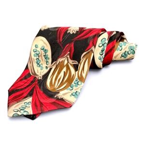 Vintage Mario Valentino Silk Tie Eggplant Botanical Floral Wide Italy